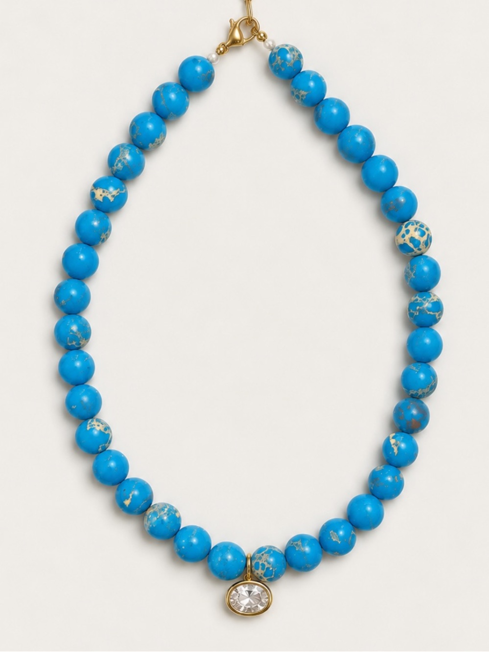 New! 18K Gold Plated Blue Marbled Beaded Necklace NWOT 1033